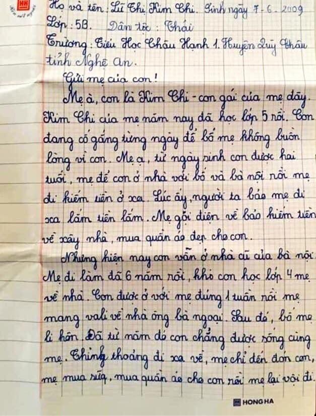 Nghẹn lòng bức thư bé gái lớp 5 mong một lần được mẹ đi họp phụ huynh