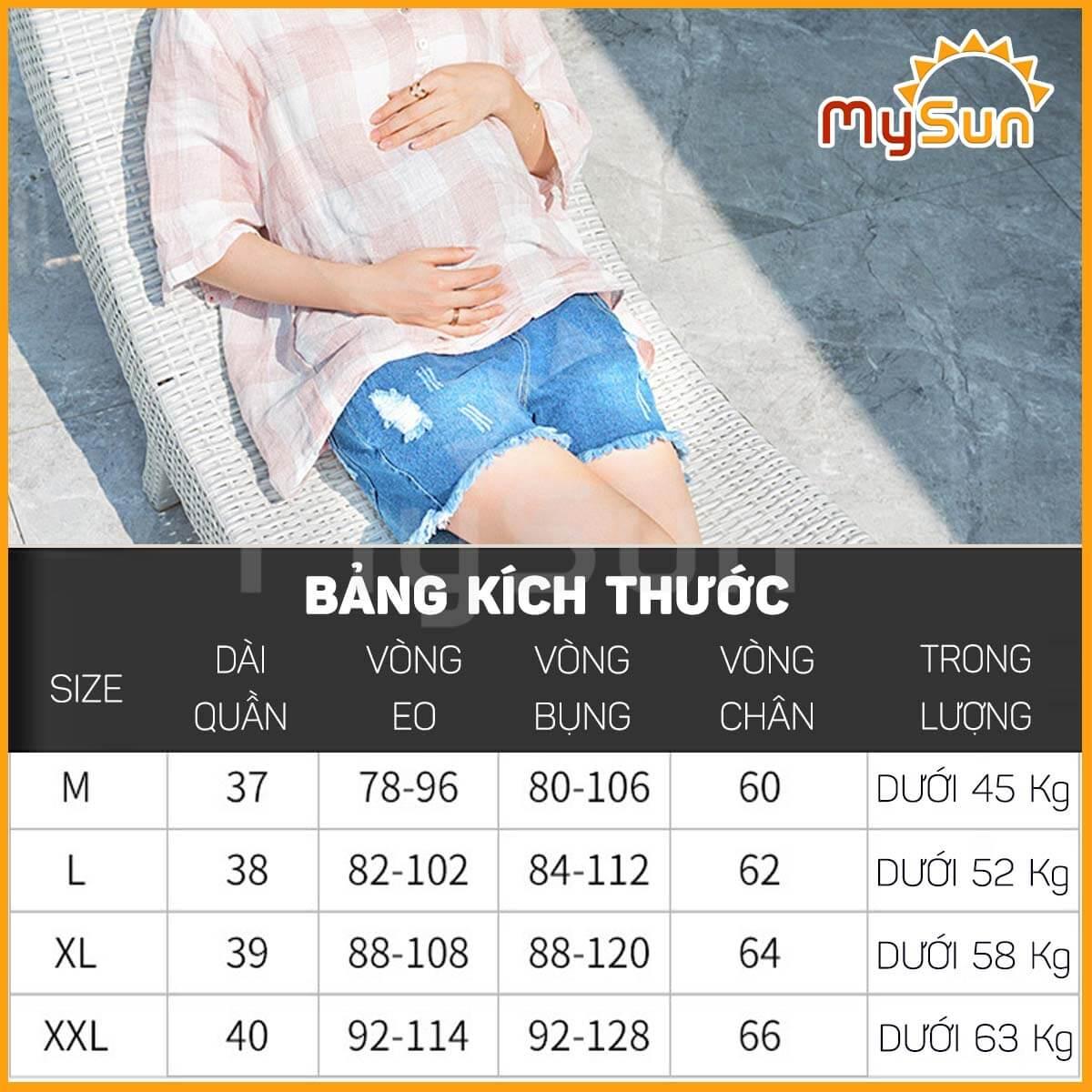 Quần sooc đùi jeans ngắn vải bò cho bà mẹ bầu mặc mùa hè đẹp, thời trang.