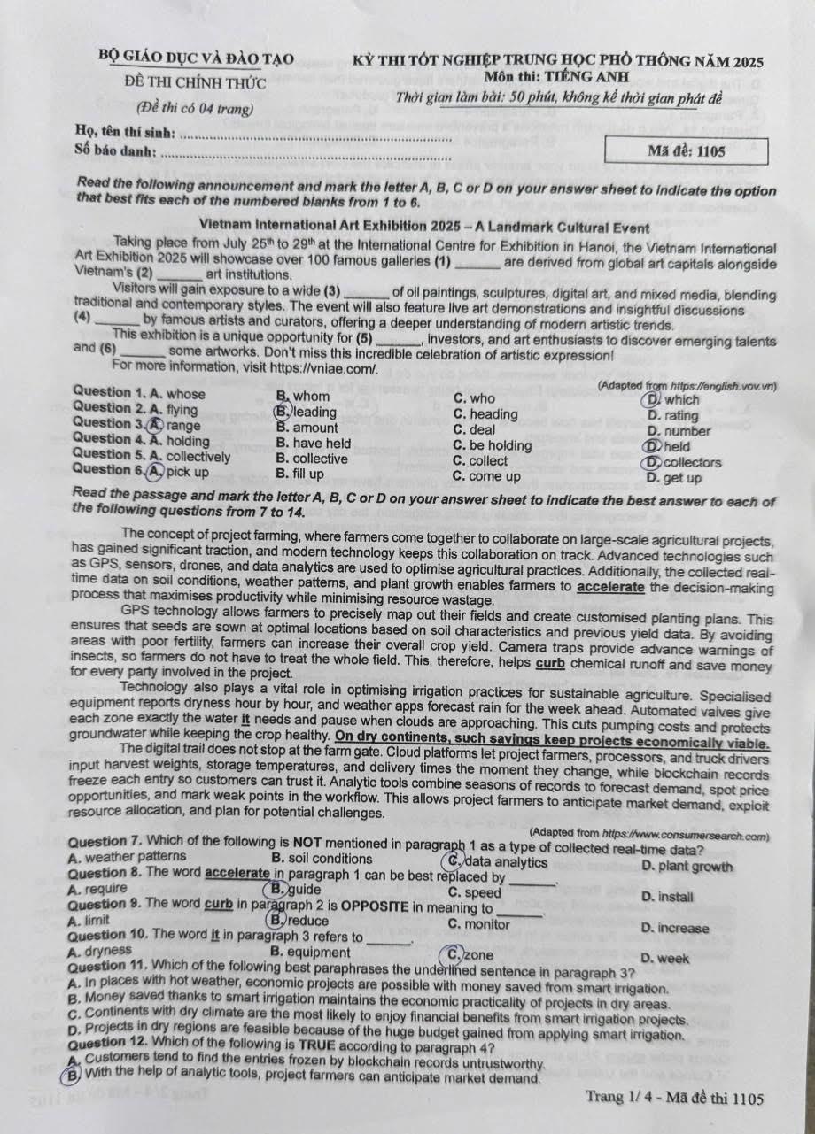 [CHÍNH THỨC] Đáp án và giải chi tiết đề thi TN THPT Tiếng Anh 2025