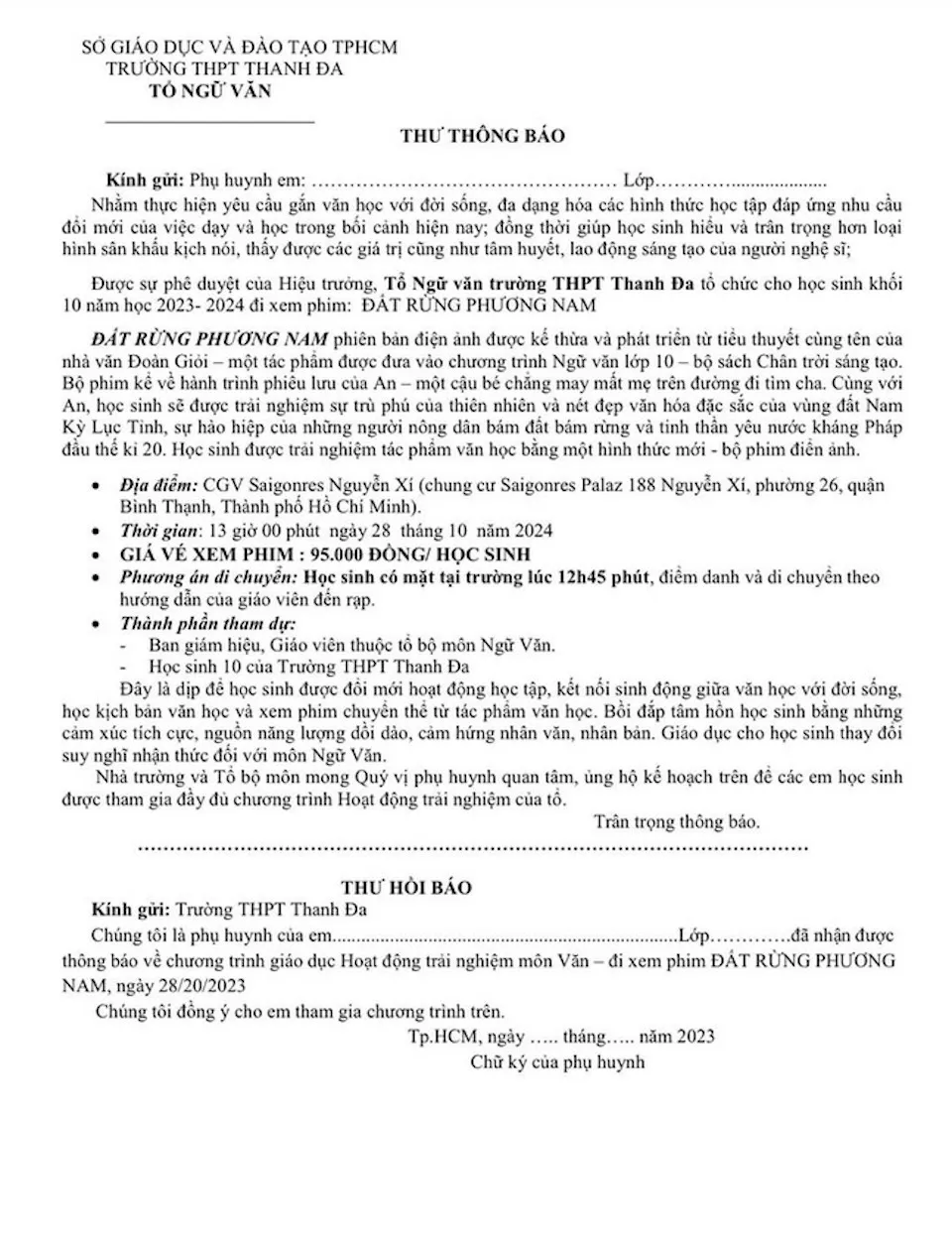 TP Hồ Chí Minh: Nhiều trường ngừng đưa học sinh đi xem phim “Đất rừng Phương Nam”