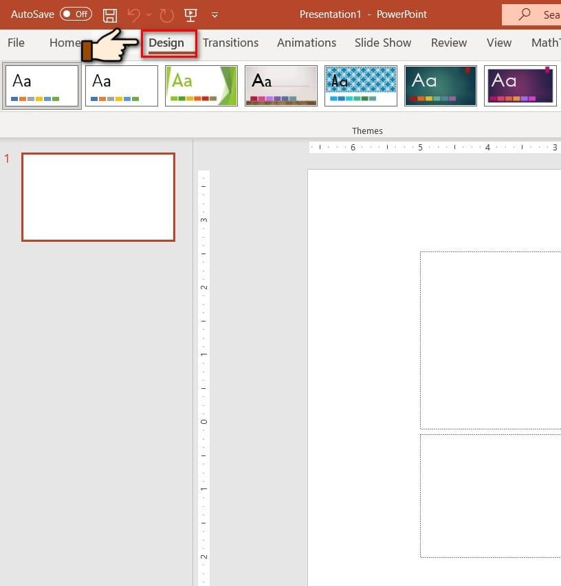 nhấn vào tab design
