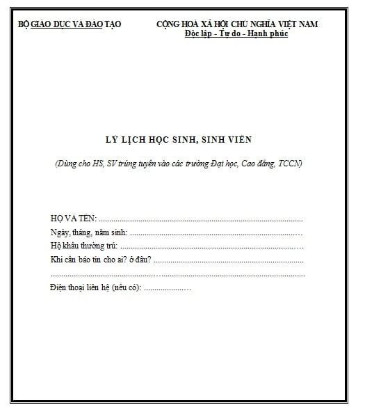 Sơ yếu lý lịch học sinh sinh viên là gì? Tải mẫu sơ yếu lý lịch của học sinh sinh viên ở đâu? 