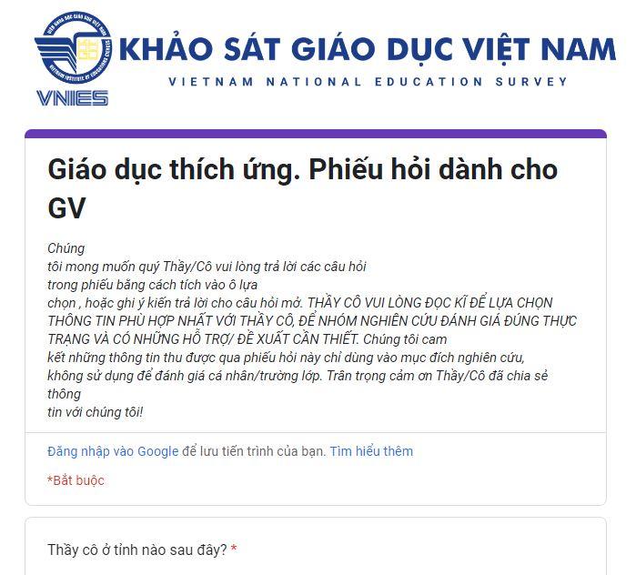 Hướng dẫn Phiếu khảo sát giáo dục Việt Nam Vnes.edu.vn 2025