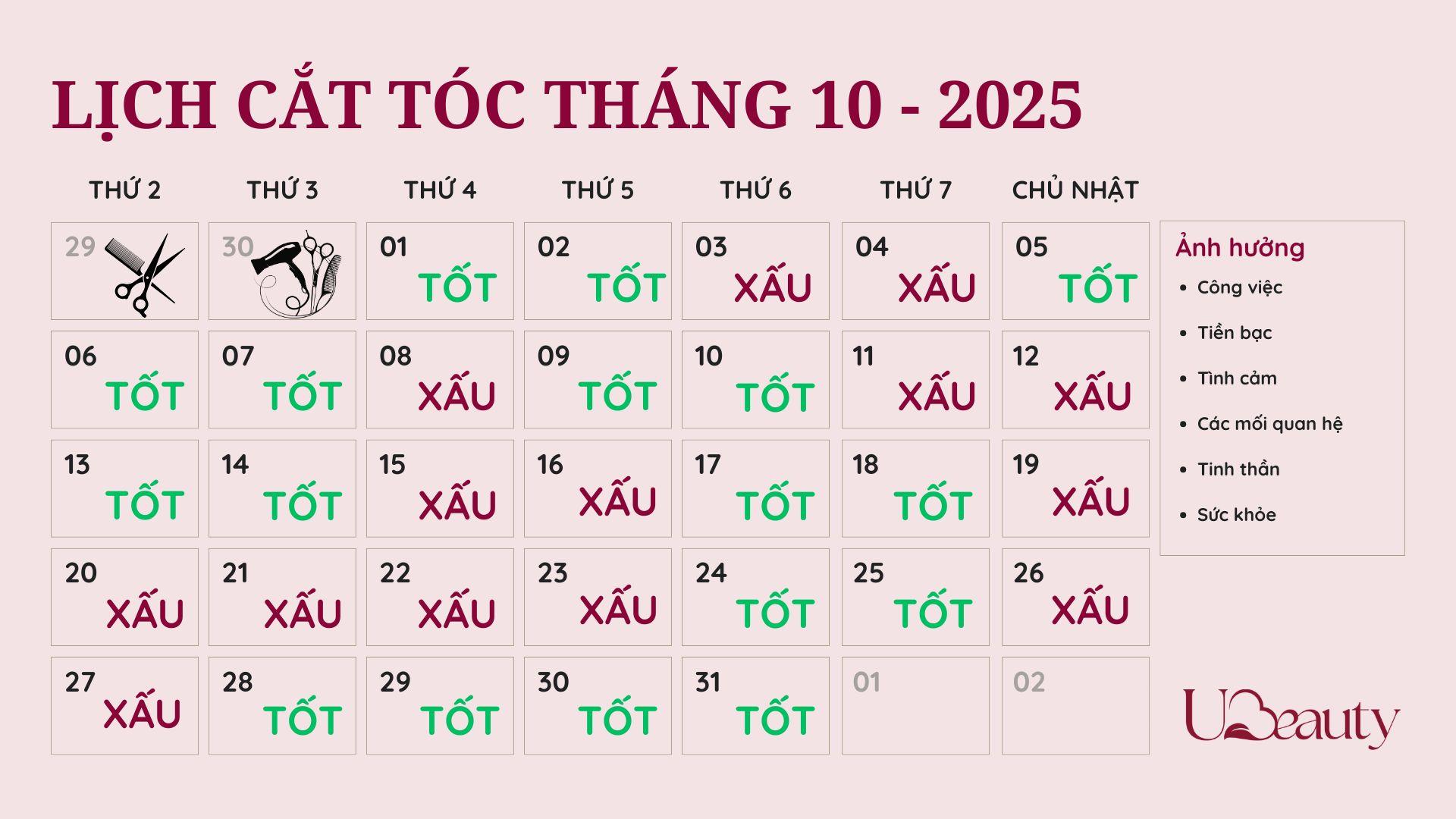 Lịch Cắt Tóc Tháng 10/2025 – Chọn Ngày Vàng Đón Vận May, Thăng Hạng Nhan Sắc