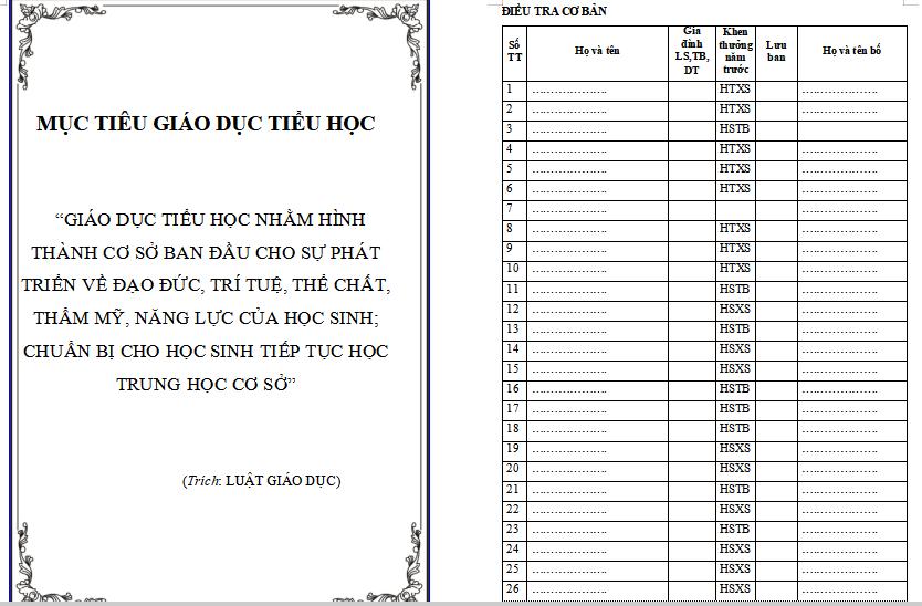 Sổ chủ nhiệm Tiểu học năm 2025 - 2026