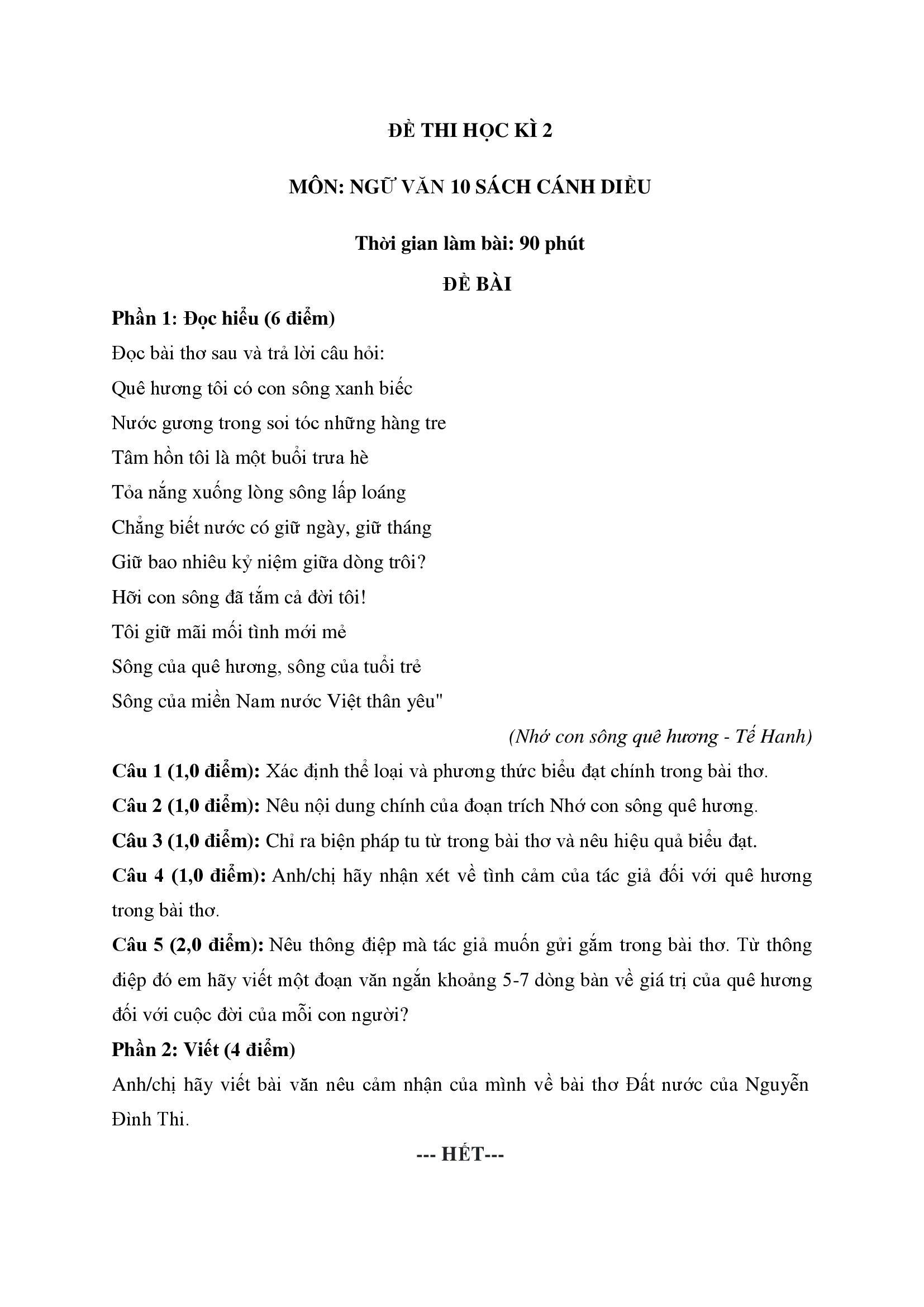 Tổng hợp đề thi học kì 2 lớp 10 môn văn có đáp án