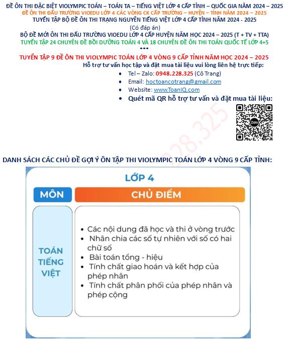 Đề thi Violympic Toán lớp 4 Vòng 9 cấp Tỉnh năm 2024 - 2025