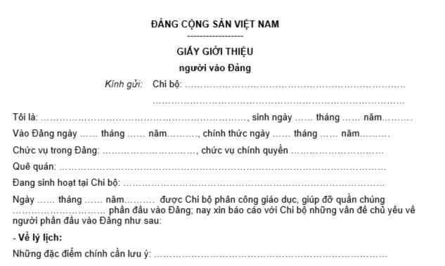 Mẫu giấy giới thiệu người vào Đảng mới nhất năm 2024 và cách viết