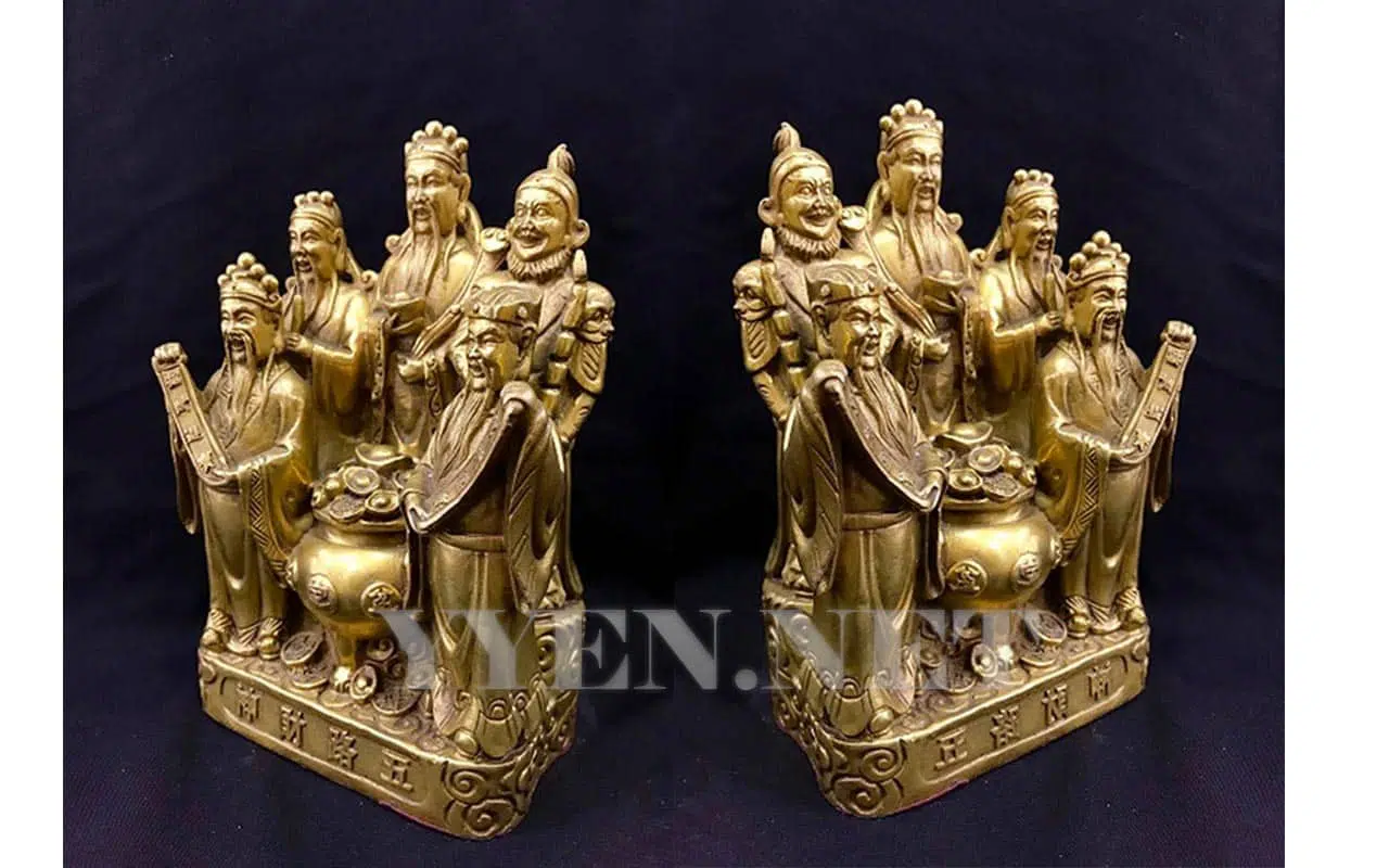 Bộ tượng đồng Ngũ Lộ Thần Tài đúc thủ công