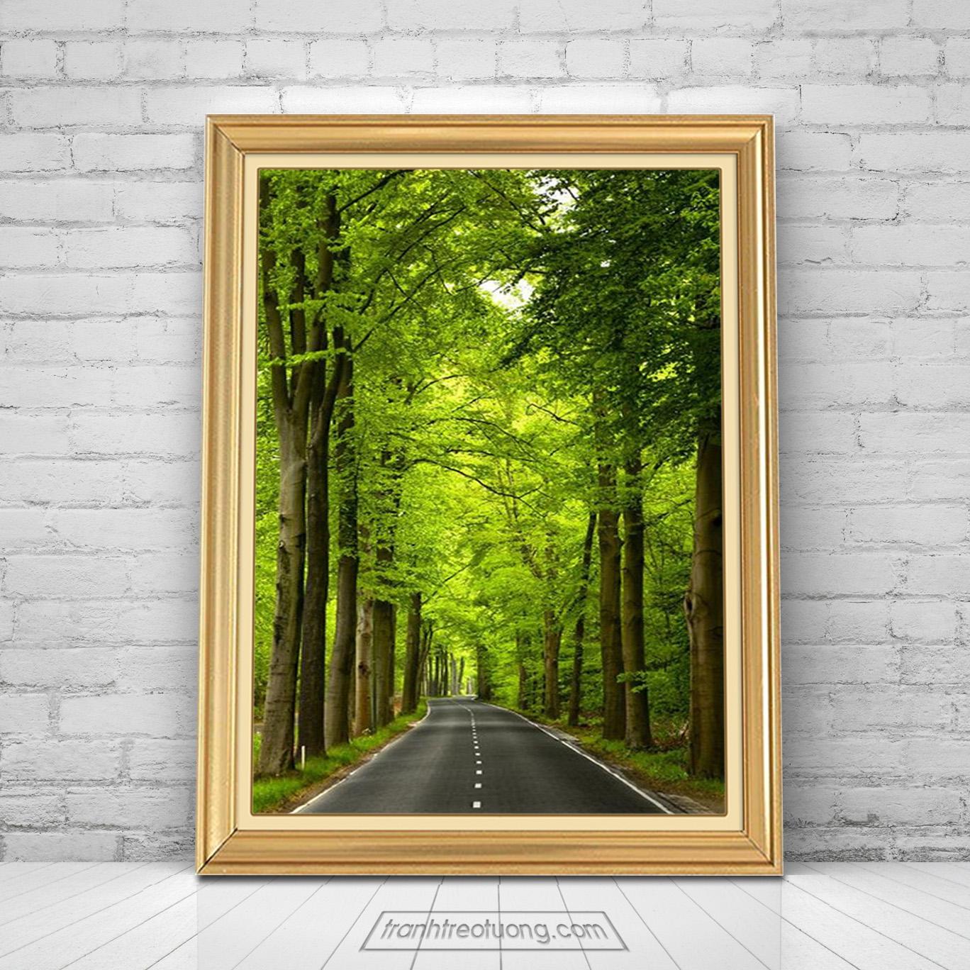 Mẫu tranh con đường và hàng cây xanh mát TPC098
