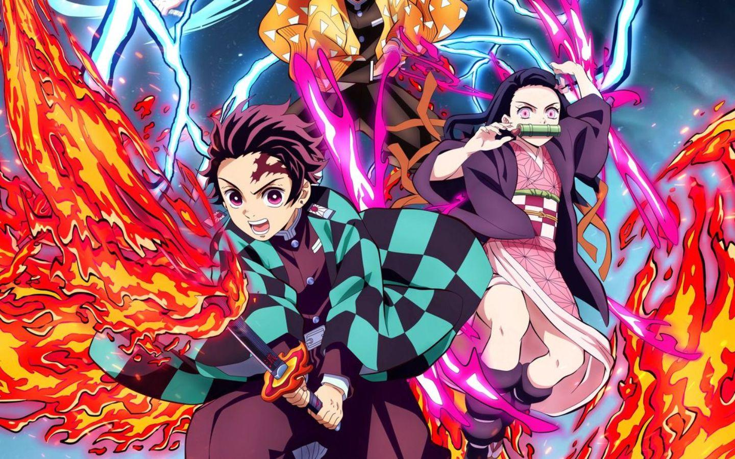 Tải ngay hình nền bộ tứ bá đạo Kimetsu No Yaiba: Tanjiro, Nezuko, Zenitsu, Inosuke