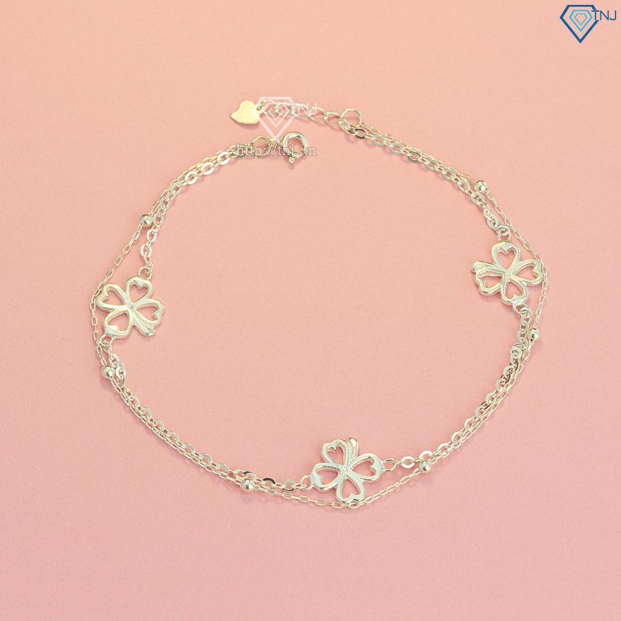 Lắc chân bạc nữ hoa tiết cỏ 4 lá may mắn LCN0018