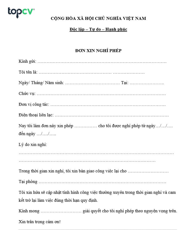 Tổng hợp các mẫu đơn xin nghỉ phép chuẩn nhất 2025 (Tải miễn phí)