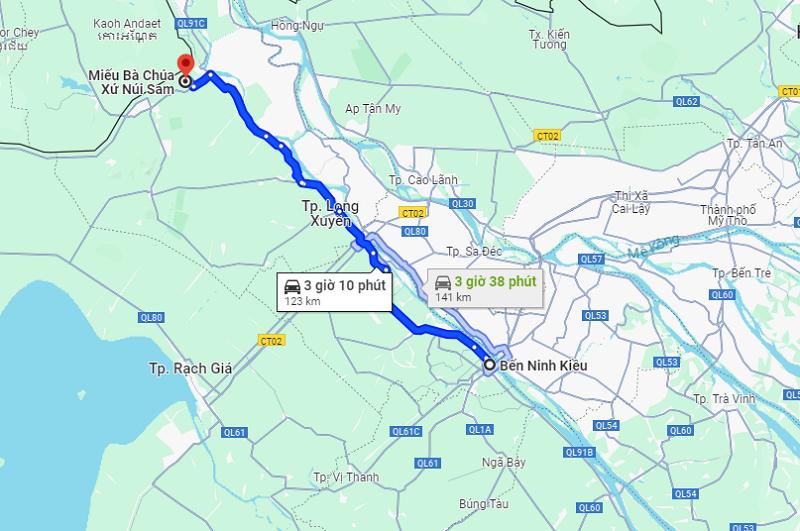 Từ Cần Thơ đi Bà Chúa Xứ bao nhiêu km?