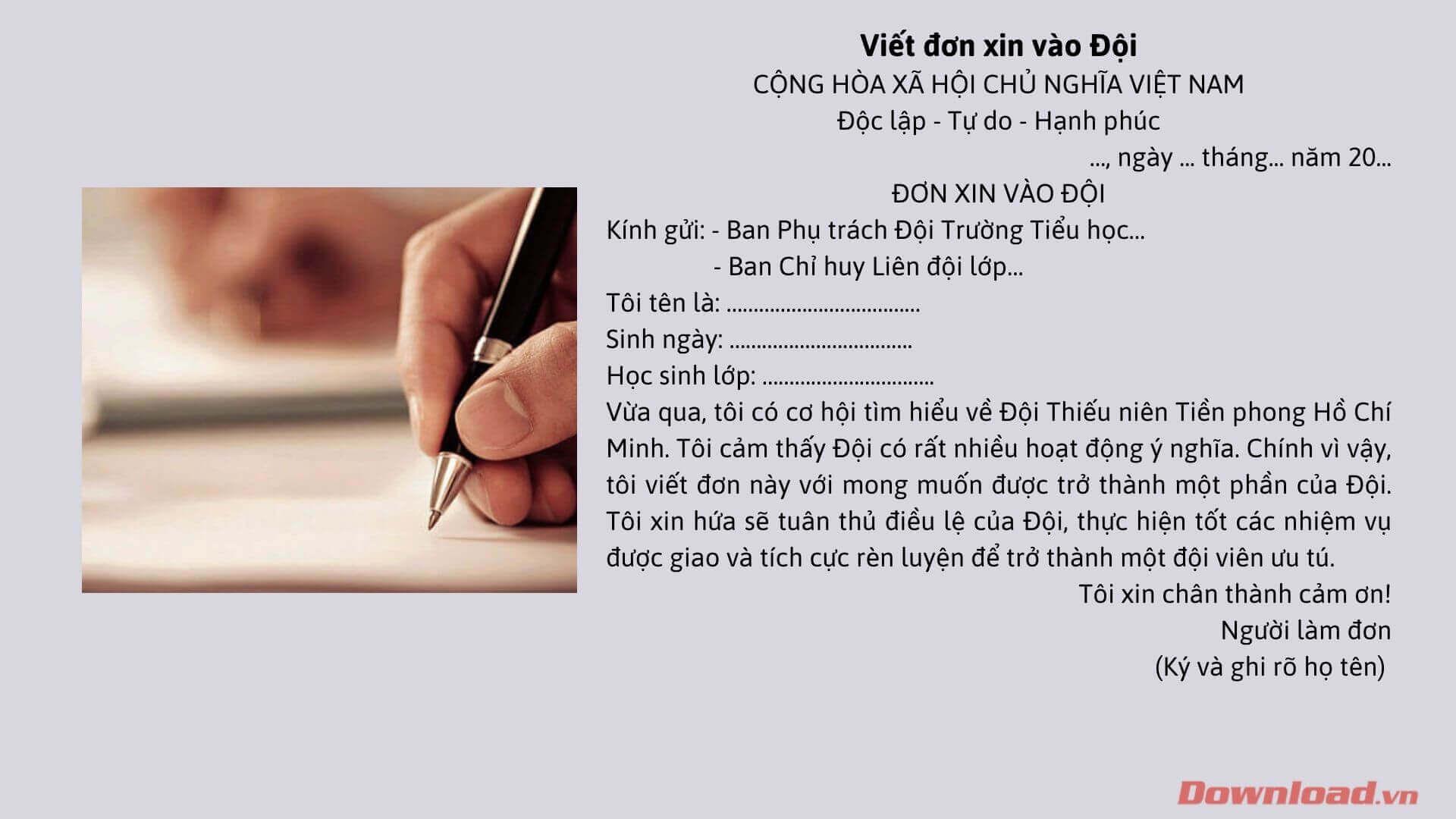 Viết đơn xin vào Đội Thiếu niên Tiền phong Hồ Chí Minh                               28 mẫu viết đơn xin vào Đội Thiếu niên Tiền phong