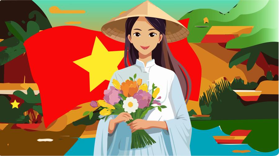 Vẻ đẹp người con gái Việt Nam ngày thống nhất trong sản phẩm của sinh viên Thiết kế đồ họa