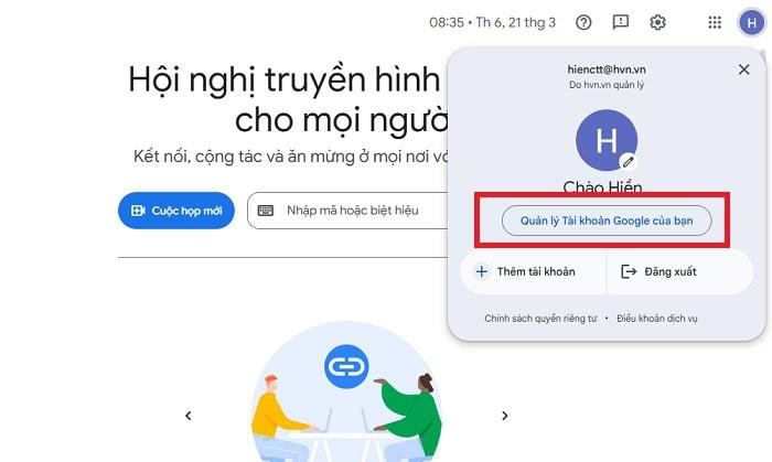 Quản lý tài khoản Google của bạn.
