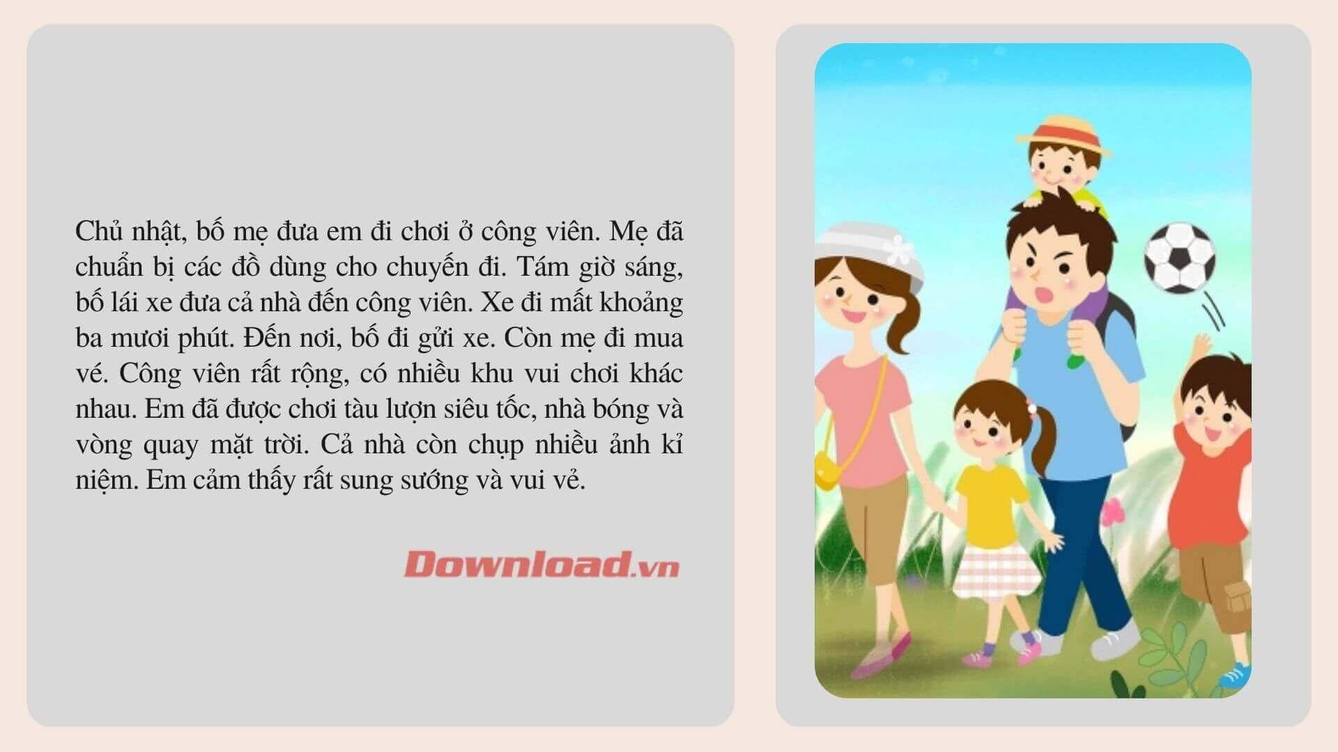 Viết 4 - 5 câu kể về buổi đi chơi cùng người thân                               Dàn ý & 42 đoạn văn mẫu lớp 2