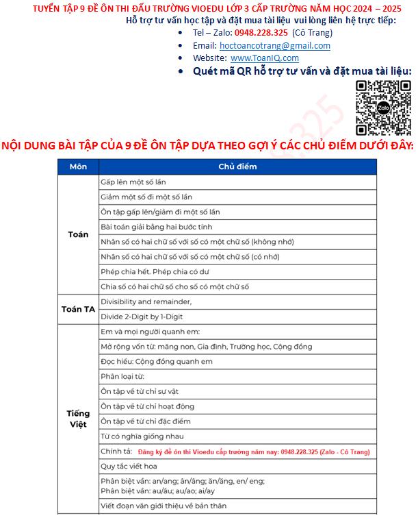 Đề thi trải nghiệm Vioedu lớp 3 cấp Trường năm 2024 – 2025