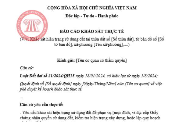Tải về mẫu báo cáo kết quả khảo sát thực tế mới nhất