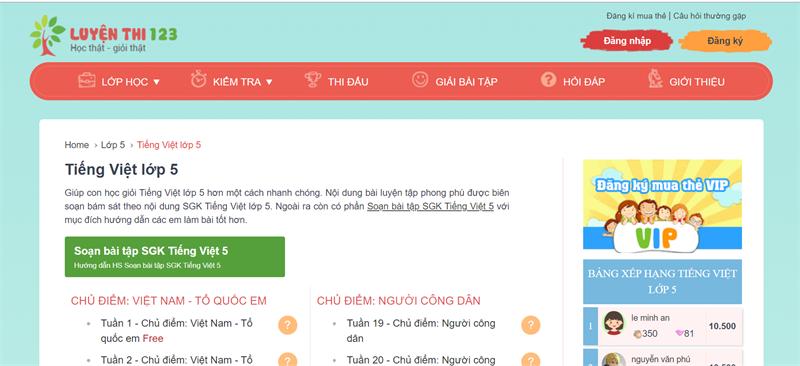 TOP 5 trang web học Tiếng Việt lớp 5 online miễn phí, tốt nhất