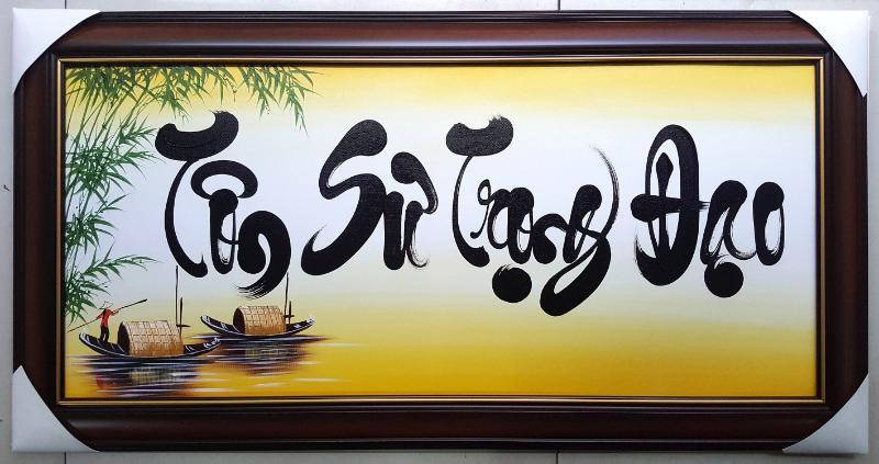 Tranh Tôn sư trọng đạo với hình ảnh thuyền trên sông, thể hiện sự biết ơn sâu sắc tới những người thầy, người cô đã "chở" tri thức đến cho bao thế hệ học trò