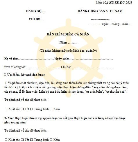 Bản tự kiểm tra Đảng viên chấp hành