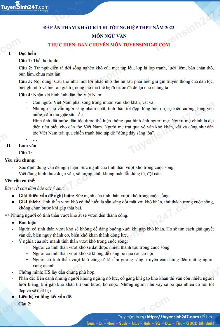 Hướng dẫn giải đề minh họa 2023 tốt nghiệp THPT - Tất cả các môn