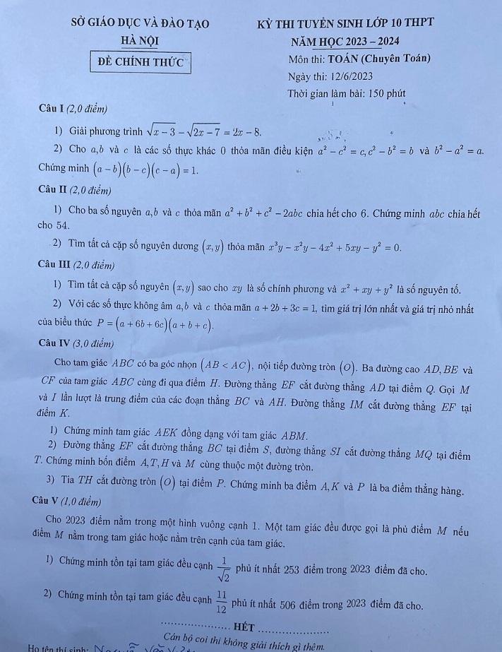 Tổng hợp Đề thi chuyên toán Hà Nội tất cả các năm (Có lời giải chi tiết)