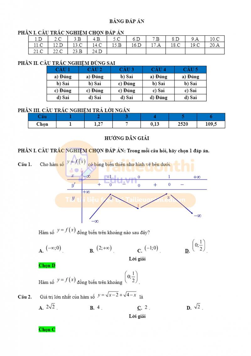 Bộ đề thi HSG Toán 12 chương trình mới có đáp án