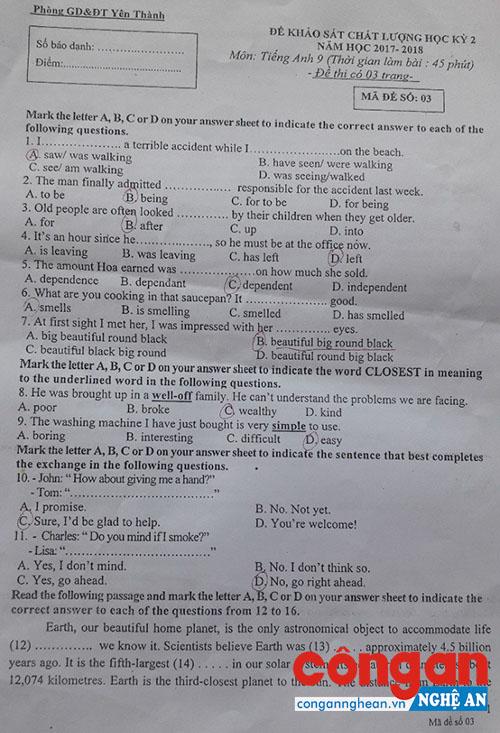 Hoang mang vì đề thi khảo sát chất lượng quá khó