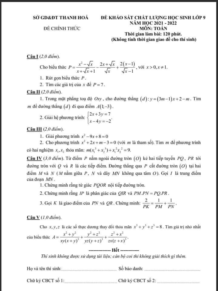 Đề thi thử vào lớp 10 Thanh Hóa năm học 2023 – 2024