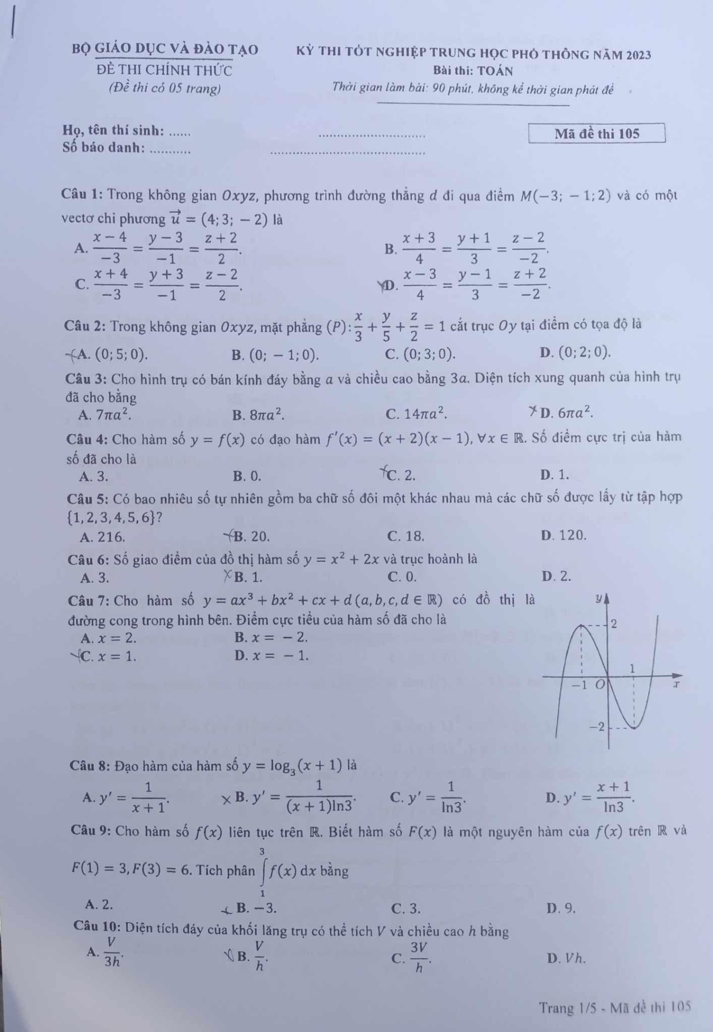 Đề thi Tốt nghiệp THPT 2023 môn Toán và đáp án tham khảo 24 mã đề