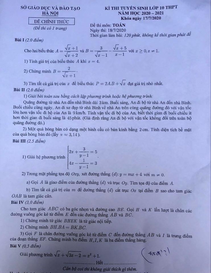 Đề Toán thi vào lớp 10 Hà Nội: Độ khó vừa phải