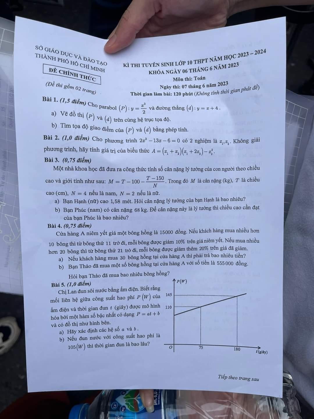 Đề thi và đáp án gợi ý môn toán vào lớp 10 TPHCM năm 2023