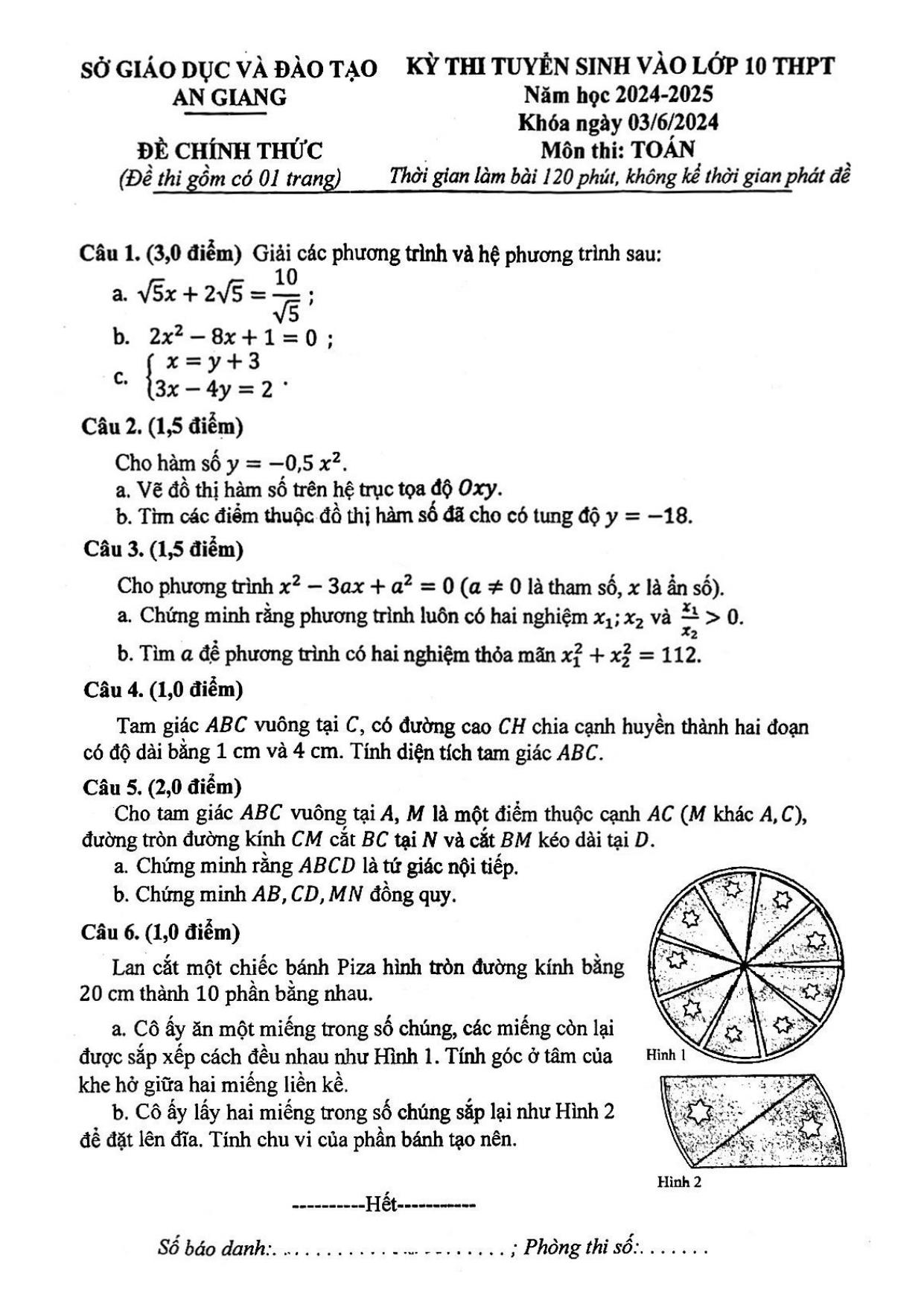 Tổng hợp đề thi vào lớp 10 môn Toán năm học 2024 - 2025