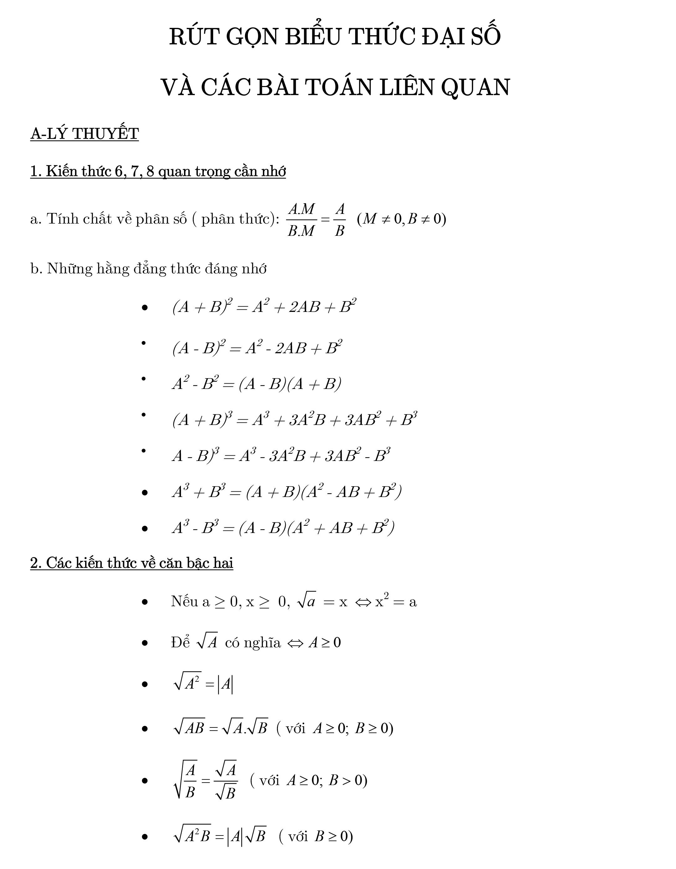 Kiến Thức Ôn Thi Vào Lớp 10 Môn Toán Theo 4 Chuyên Đề Lớn
