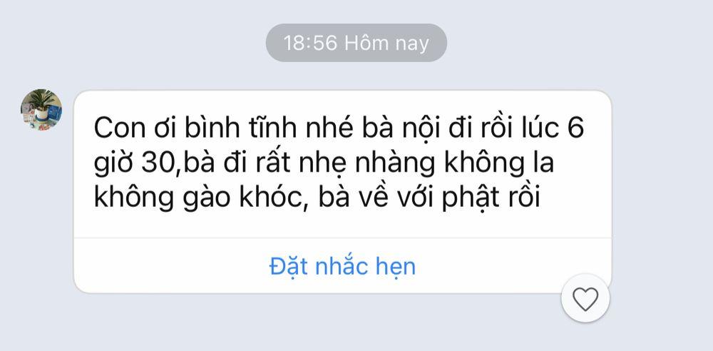 Vĩnh biệt cõi trần, Bà về bên kia thế giới