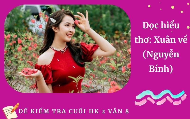 Đọc hiểu thơ: Xuân về (Nguyễn Bính) | Đề Kiểm tra cuối HK 2 Môn Ngữ Văn 8 Trường THCS Nguyên Hạnh