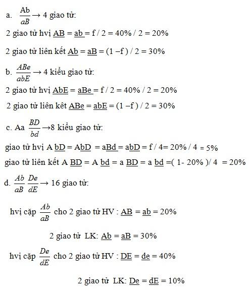 Phương pháp giải các bài tập di truyền hoán vị cơ bản