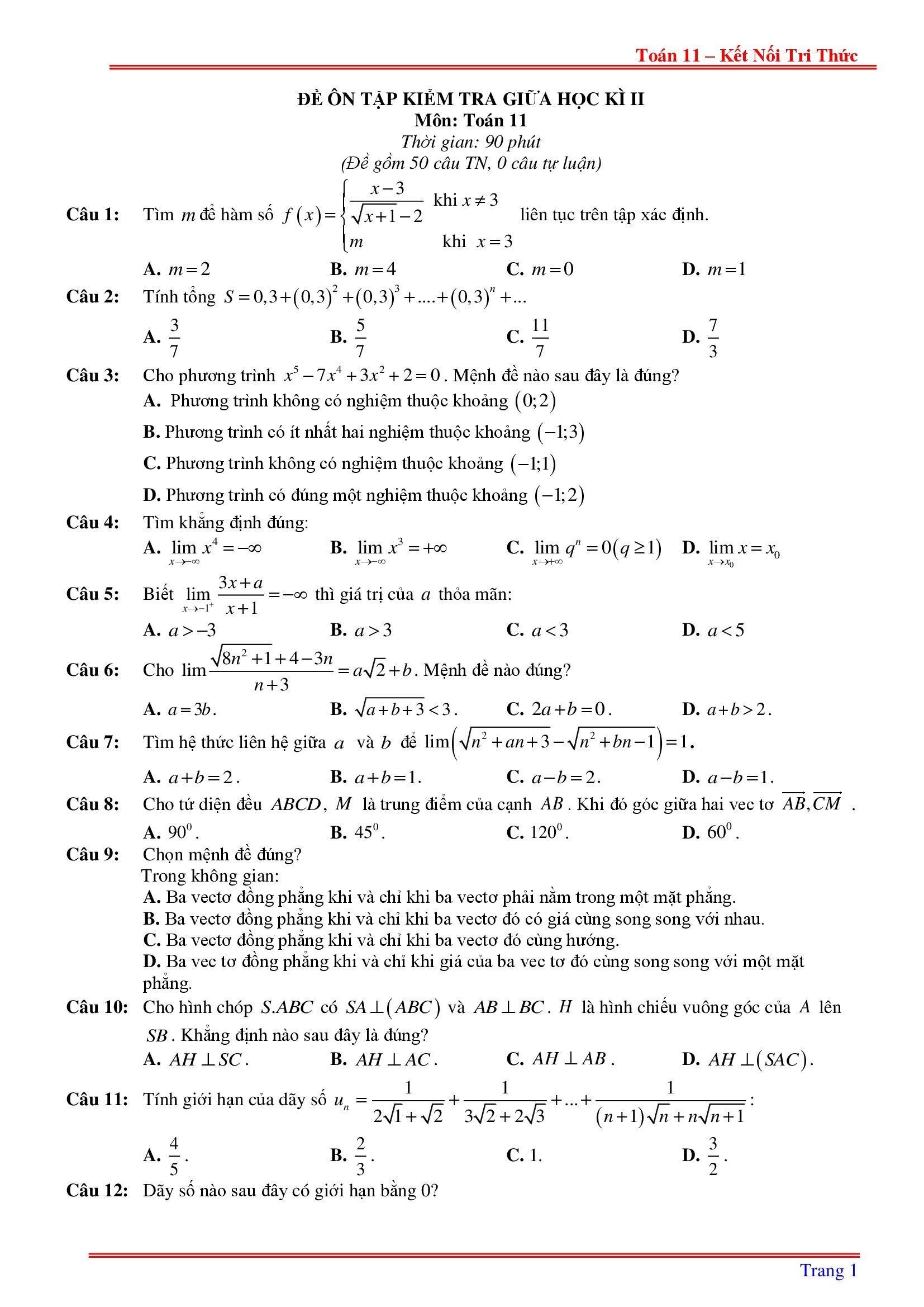 Tổng hợp đề thi giữa kì 2 môn Toán 11 Kết nối tri thức, chân trời sáng tạo, cánh diều