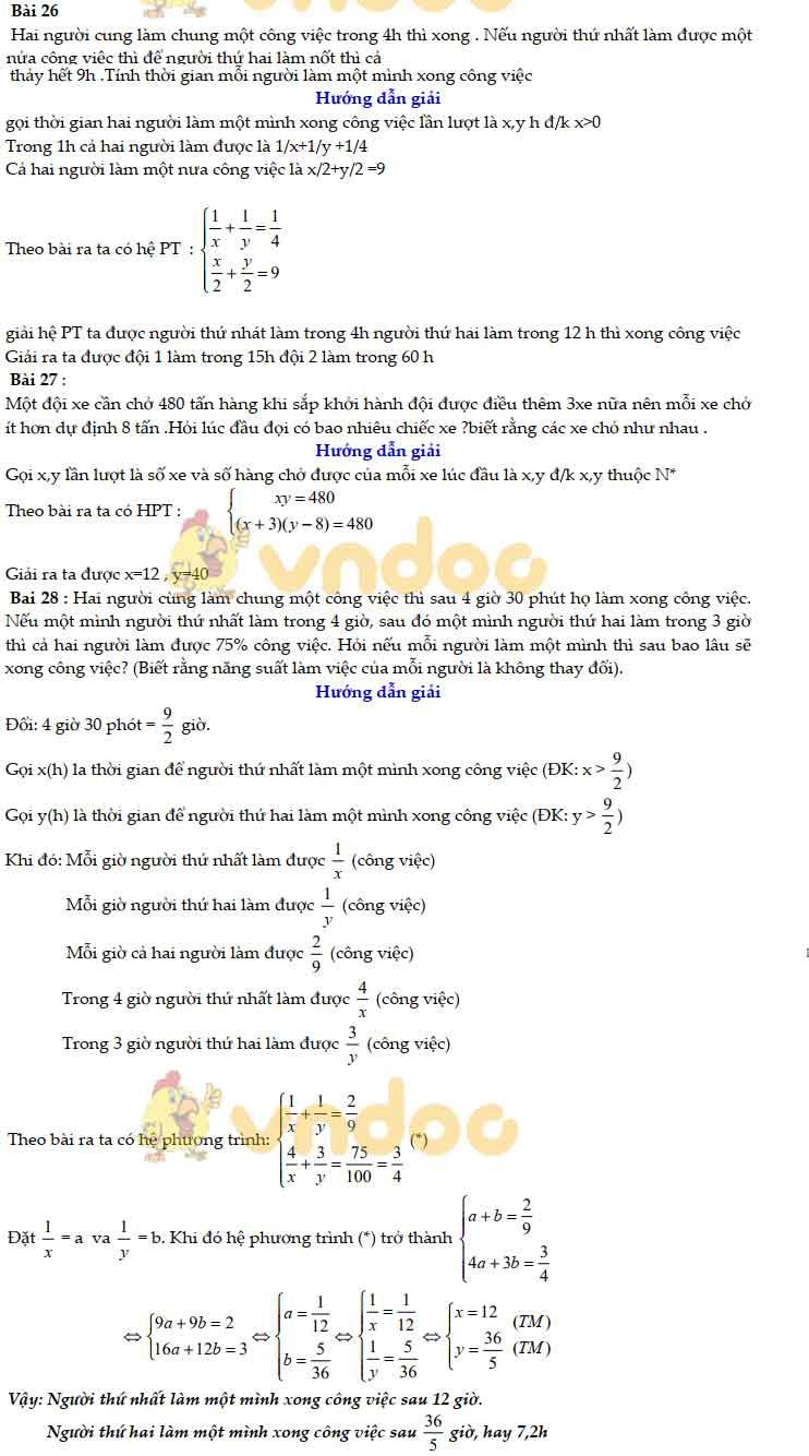 83 bài Toán giải bằng cách lập hệ phương trình