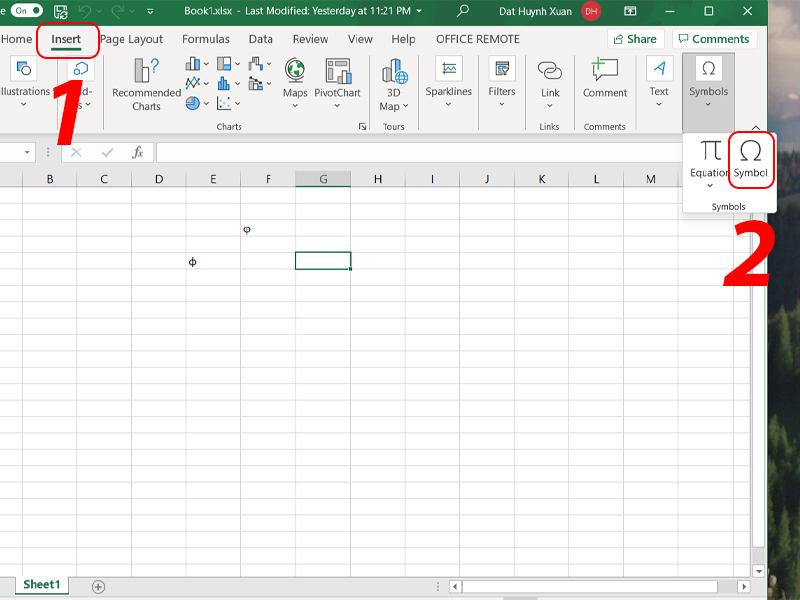 Cách viết ký hiệu phi (φ, ø, Ø, Φ) trong Excel bằng phím tắt