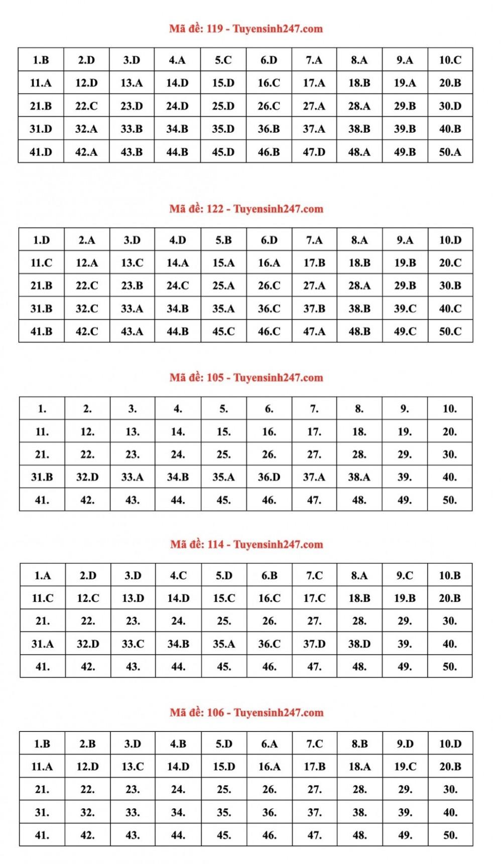 Đầy đủ đáp án 24 mã đề thi môn Toán kỳ thi tốt nghiệp THPT năm 2022