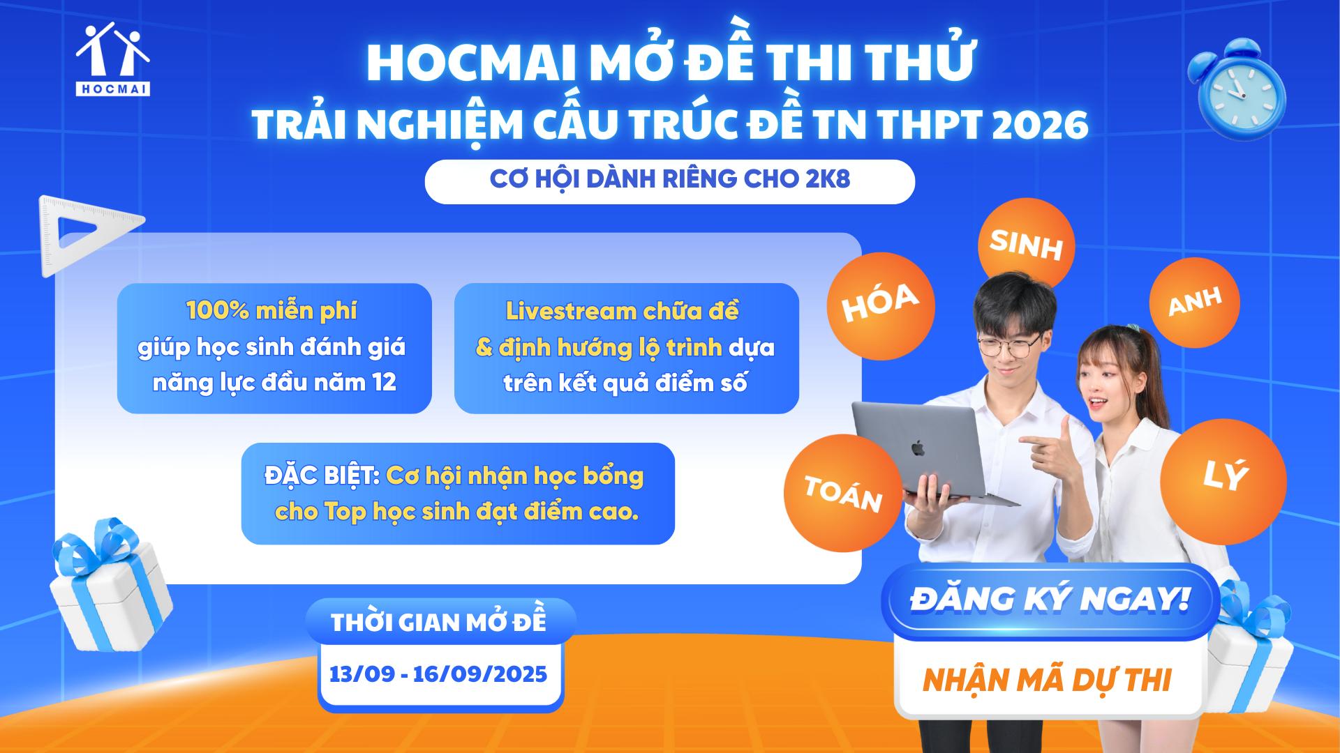 Sự kiện thi thử Tốt nghiệp THPT 2026 đợt 1 | Miễn phí 100% dành cho 2008