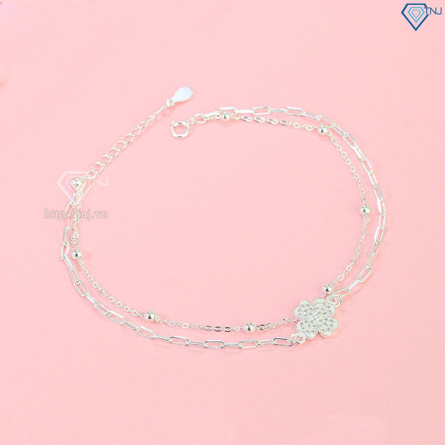 Lắc chân bạc nữ dây kép hình cỏ 4 lá may mắn LCN0114