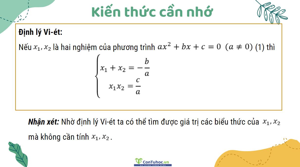 Ôn tập định lý Vi-ét lớp 9