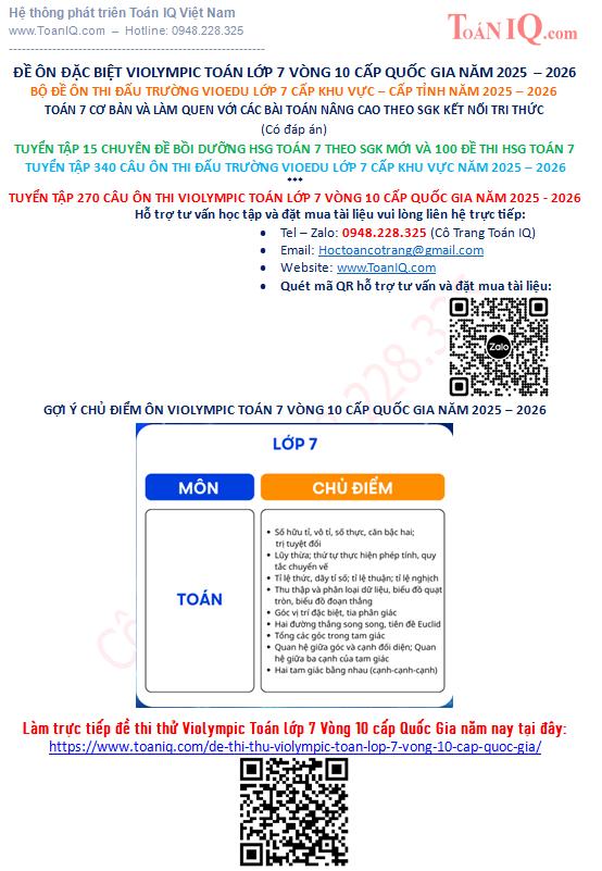 Tuyển tập 270 câu ôn thi Violympic Toán lớp 7 Vòng 10 cấp Quốc Gia năm 2025 – 2026