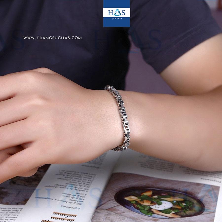 Lắc Tay Nam Kiểu Mắc Xích Cao Cấp Cá Tính Bạc Thái – HLTN9