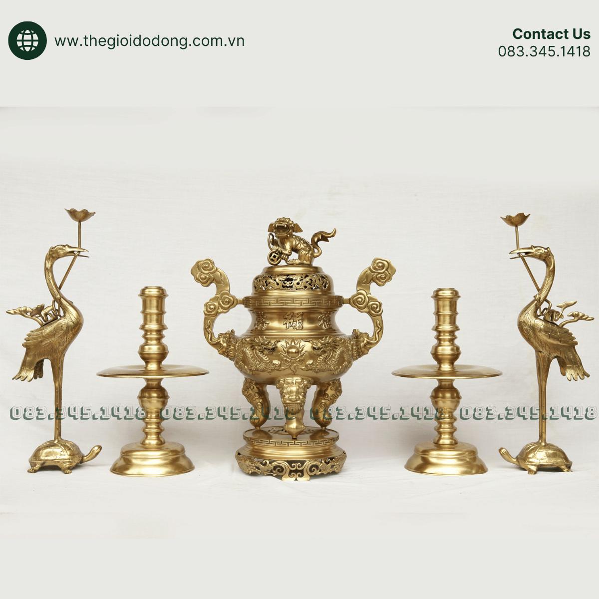 Bộ Đỉnh Đồng Ngũ Sự Cát Tút 50cm - Tinh Hoa Văn Hóa Thờ Cúng Việt